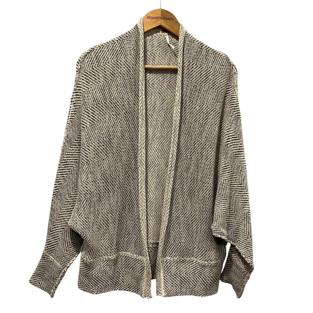 Free People Motions Open-front Herringbone Cardigan, Gray Cream, S